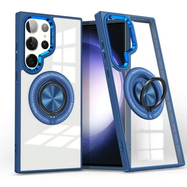 Clear Case for Samsung Galaxy S24 Ultra, Magnetic [Compatible with Magsafe] with 360° Rotatable Ring Kickstand Slim Transparent Men Women Shockproof Phone Cover for Galaxy S24 Ultra, Darkblue