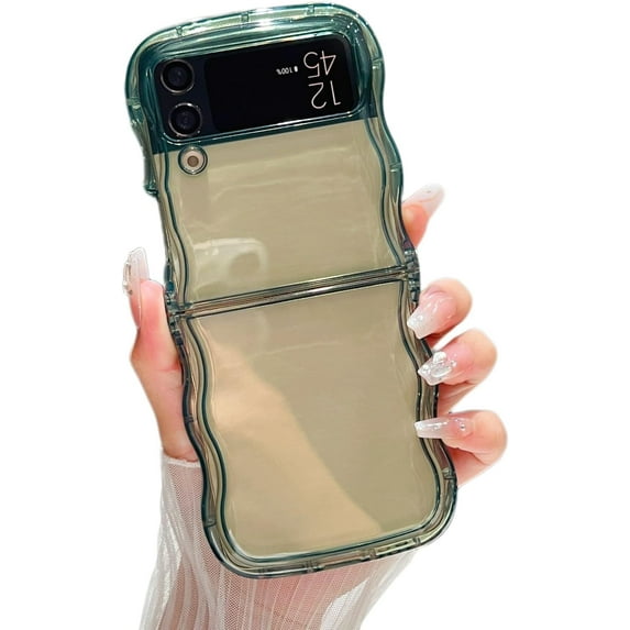 Clear Case for Samsung Galaxy Z Flip 3(2021)/ Z Flip 4(2022), Cute Curly Wave Frame Shape Soft Slim Shockproof Protective Phone Case for Samsung Z Flip 3/ Z Flip 4,Green