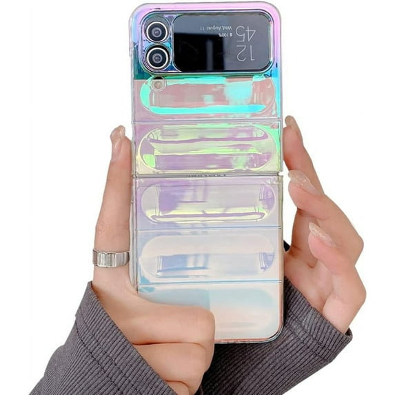 Clear Case for Samsung Galaxy Z Flip 3 Laser Rainbow Pattern, Trendy Girls Case for Galaxy Z Flip 3, Women Case for Samsung Z Flip 3 Hard PC Protective Cover, Creative Design Case for Z Flip 3