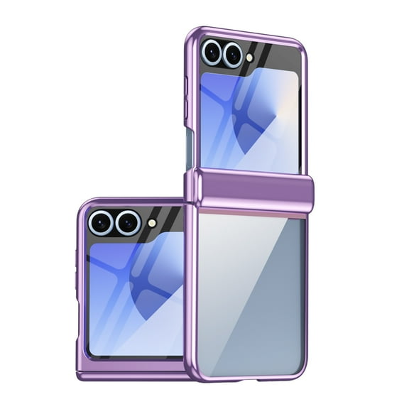 Clear Case for Samsung Galaxy Z Flip 5, Build in Screen Protector HD Transparent Not-Yellowing Hinge Protection Shockproof Anti-Scratch Slim Fit Phone Case Cover for Samsung Galaxy Z Flip 5, Purple