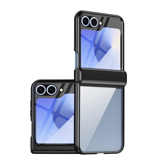 Clear Case for Samsung Galaxy Z Flip 6, Build in Screen Protector HD Transparent Not-Yellowing Hinge Protection Shockproof Anti-Scratch Slim Fit Phone Case Cover for Samsung Galaxy Z Flip 6, Black