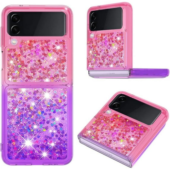 Clear Case for Samsung Galaxy Z Flip4 5G, Bling Gradient Quicksand Glitter Soft TPU Bumper Shockproof Phone Case Cover for Samsung Galaxy Z Flip 4 JB Pink Mauve