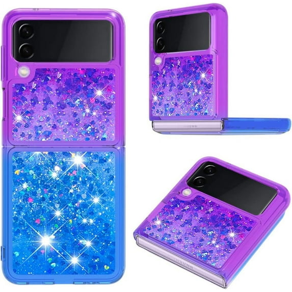 Clear Case for Samsung Galaxy Z Flip4 5G, Bling Gradient Quicksand Glitter Soft TPU Bumper Shockproof Phone Case Cover for Samsung Galaxy Z Flip 4 JB Purple Navy