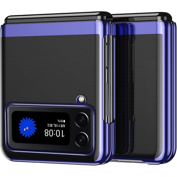 Clear Case for Samsung Galaxy Z Flip4 5G, Luxury Plating Folding Sleeve Cover Slim Thin Hard PC Shockproof Protective Phone Cover Samsung Galaxy Z Flip 4 DD Blue