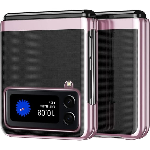 Clear Case for Samsung Galaxy Z Flip4 5G, Luxury Plating Folding Sleeve Cover Slim Thin Hard PC Shockproof Protective Phone Cover Samsung Galaxy Z Flip 4 DD Rose Gold