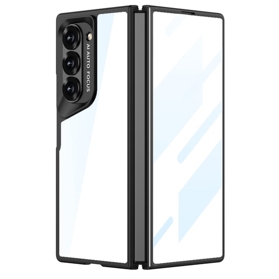 Clear Case for Samsung Galaxy Z Fold 6 with Built-in Screen Protector - Anti-Scratch Hard PC Back Bumper Transparent Protective Shockproof Cover for Samsung Galaxy Z Fold 6, Black