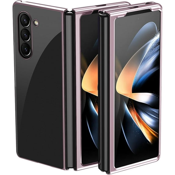 Clear Case for Samsung Galaxy Z Fold5 5G, Luxury Plating Folding Sleeve Cover Slim Thin Hard PC Shockproof Protective Phone Cover Samsung Galaxy Z Fold 5 DD Rose Gold