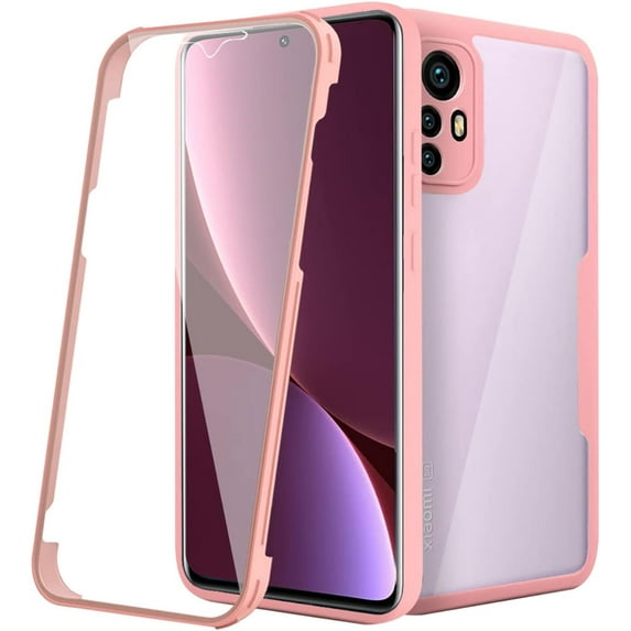 Clear Case for Xiaomi 12 Lite with Built-in Screen Protector, Slim Shockproof Soft TPU Bumper Full Body Protection Phone Cover Case for Xiaomi 12 Lite QC Pink