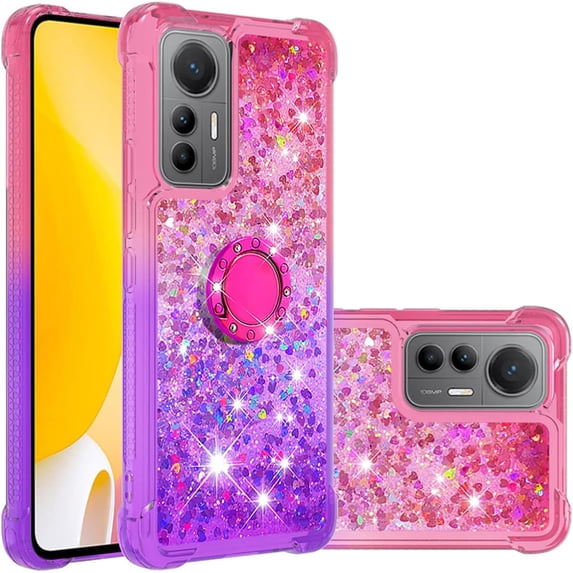Clear Case for Xiaomi 12 Lite (Not Xiaomi 12) with Kickstand for Girls Women, Floating Liquid Holographic Sparkle Glitter Case Bling Gradient Quicksand Cover for Xiaomi 12 Lite JB Pink Mauve