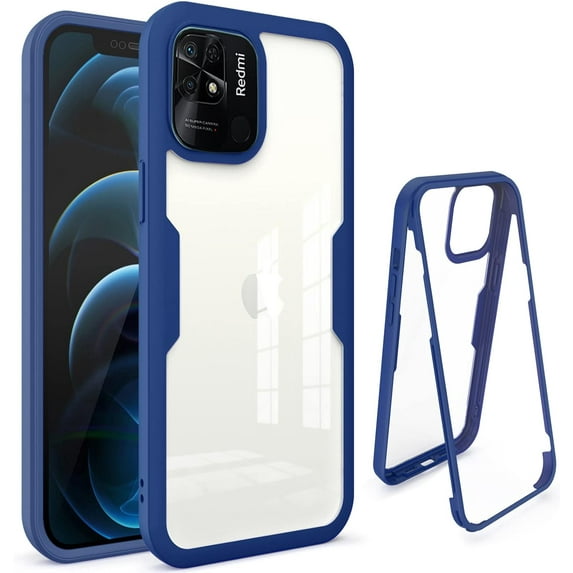 Clear Case for Xiaomi Redmi 10C with Built-in Screen Protector, Slim Full Body Rugged Soft TPU Bumper Protective Phone Cover Case for Xiaomi Redmi 10C QC Blue