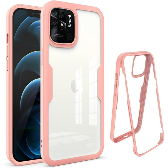 Clear Case for Xiaomi Redmi 10C with Built-in Screen Protector, Slim Full Body Rugged Soft TPU Bumper Protective Phone Cover Case for Xiaomi Redmi 10C QC Pink