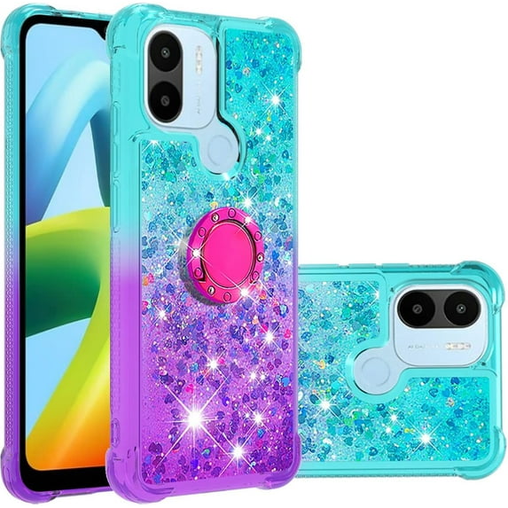 Clear Case for Xiaomi Redmi A1 with Kickstand for Girls Women, Floating Liquid Holographic Sparkle Glitter Case Bling Gradient Quicksand Cover for Xiaomi Redmi A1/A1+ JB Bluish Violet