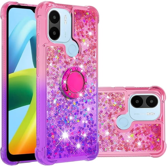Clear Case for Xiaomi Redmi A1 with Kickstand for Girls Women, Floating Liquid Holographic Sparkle Glitter Case Bling Gradient Quicksand Cover for Xiaomi Redmi A1/A1+ JB Pink Mauve