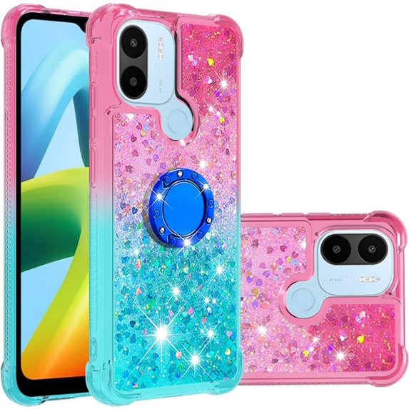 Clear Case for Xiaomi Redmi A1 with Kickstand for Girls Women, Floating Liquid Holographic Sparkle Glitter Case Bling Gradient Quicksand Cover for Xiaomi Redmi A1/A1+ JB Powder Blue