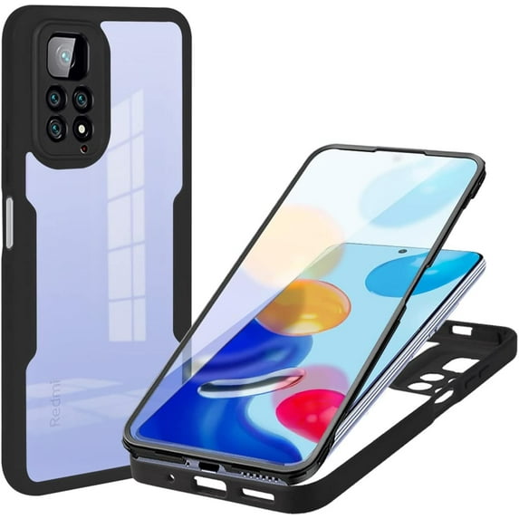 Clear Case for Xiaomi Redmi Note 11 4G with Built-in Screen Protector, Slim Shockproof Soft TPU Bumper Full Body Protection Phone Cover Case for Xiaomi Redmi Note 11 4G/Note 11s 4g QC Black