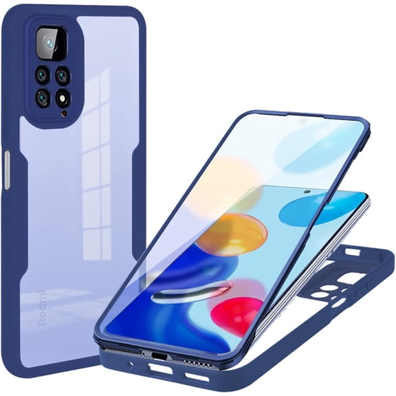 Clear Case for Xiaomi Redmi Note 11 4G with Built-in Screen Protector, Slim Shockproof Soft TPU Bumper Full Body Protection Phone Cover Case for Xiaomi Redmi Note 11 4G/Note 11s 4g QC Blue