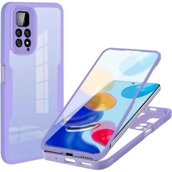 Clear Case for Xiaomi Redmi Note 11 Pro/11 Pro+ with Built-in Screen Protector, Slim Full Body Rugged Soft TPU Bumper Protective Phone Cover Case for Mi Redmi Note 11 Pro QC Purple