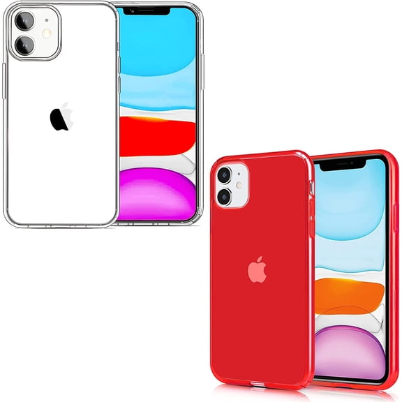 Clear Case and Red Case for iPhone 11, Clear Shockproof Protective Slim Thin Phone Cases Cover