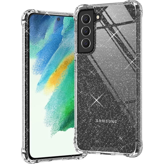 Clear Case for Samsung Galaxy S21 FE 5G Shockproof Bumper Protective Cell Phone Back Cover, Flexible TPU Glitter Sparkle Stylish Design