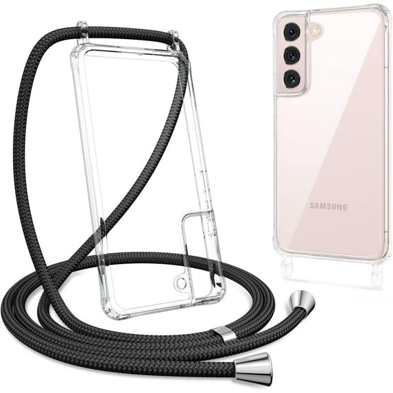 Clear Case for Samsung Galaxy S22 5G with Adjustable Neck Lanyard Strap,Soft Slim TPU Shockproof Protective Cover for Samsung Galaxy S22 5G-Black
