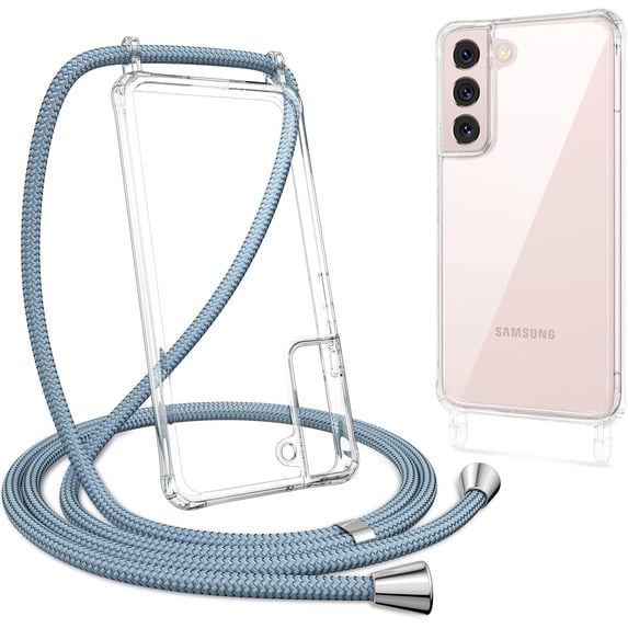 Clear Case for Samsung Galaxy S22 5G with Adjustable Neck Lanyard Strap,Soft Slim TPU Shockproof Protective Cover for Samsung Galaxy S22 5G-Grey Blue