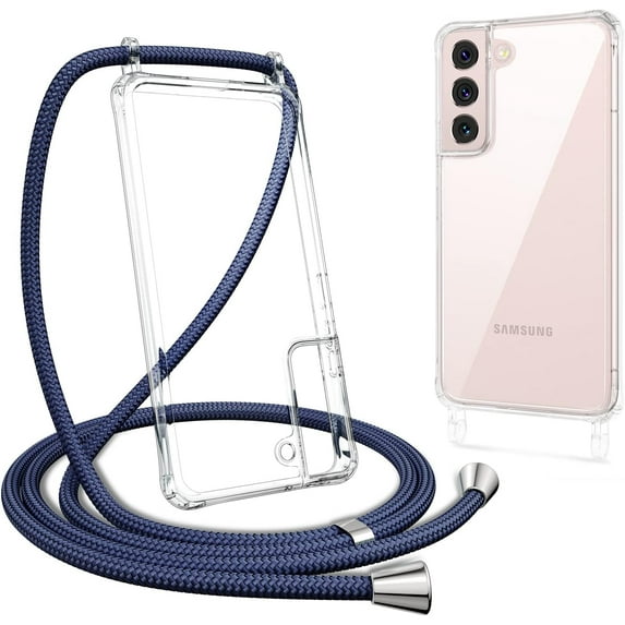 Clear Case for Samsung Galaxy S22 5G with Adjustable Neck Lanyard Strap,Soft Slim TPU Shockproof Protective Cover for Samsung Galaxy S22 5G-Navy Blue