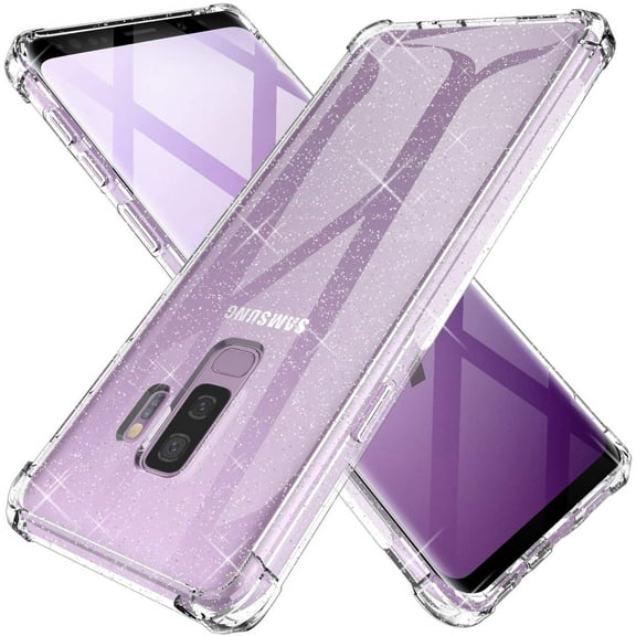 Clear Case for Samsung Galaxy S9 Plus /S9+, Shockproof Bumper Protective Cell Phone Back Cover with Airbag Corners, Luxury Glitter Sparkle Design