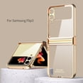 thumbnail image 1 of Clear Case for Samsung Galaxy Z Flip 3 with Hinge Protection Ultra Thin Shockproof Plating Case for Z Flip 3-Gold, 1 of 5