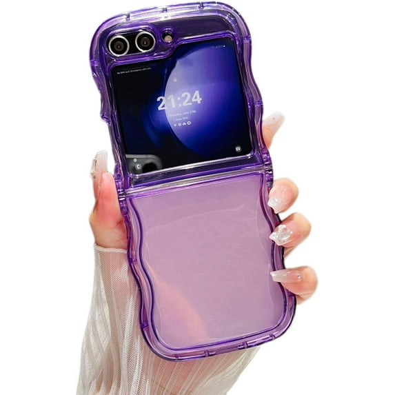 Clear Case for Samsung Galaxy Z Flip 5 (2023), Cute Curly Wave Frame Shape Soft Slim Shockproof Protective Phone Case for Samsung Z Flip 5,Purple