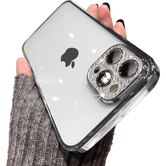 Clear Case for iPhone 12 Pro Case Glitter,Luxury Cute Sparkle Rhinestone Case with Bling Camera Lens Protector Design for Women Girly,Sliver,6.1 Inch