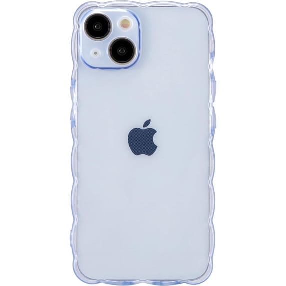 Clear Case for iPhone 13 Case,Cute Curly Wave Shape Solid Color Soft TPU Silicone Shockproof Protective Phone Cover for Women Girls - Blue