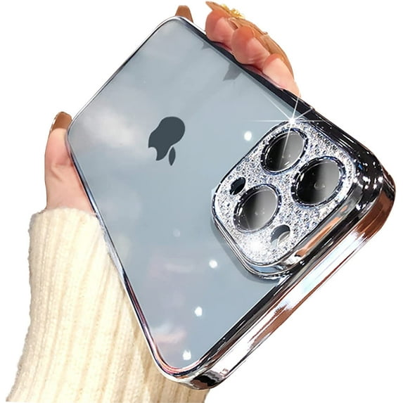 Clear Case for iPhone 13 Case Glitter,Luxury Cute Sparkle Rhinestone Case with Bling Camera Lens Protector Design for Women Girly,Purple,6.1 Inch