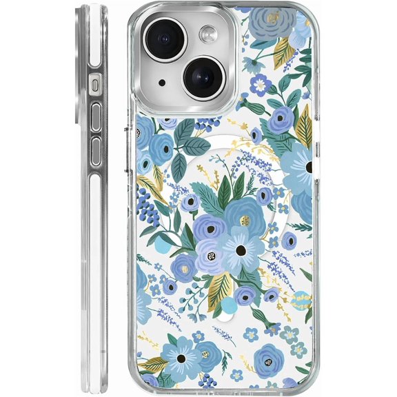 Clear Case for iPhone 14, Magnetic Phone Case, Transparent Slim Cover, Military Grade Protection, Shockproof, Scratch Resistant, Blue Floral