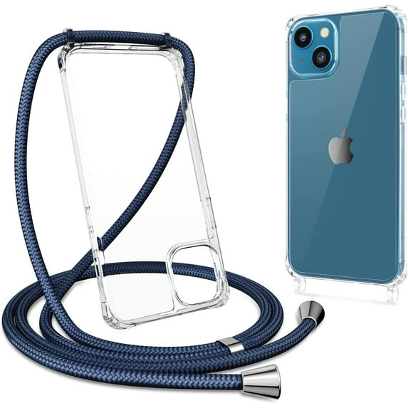 Clear Case for iPhone 14 Plus with Adjustable Neck Lanyard Strap,Soft Slim TPU Shockproof Protective Cover for iPhone 14 Plus 6.7 inch-Navy Blue