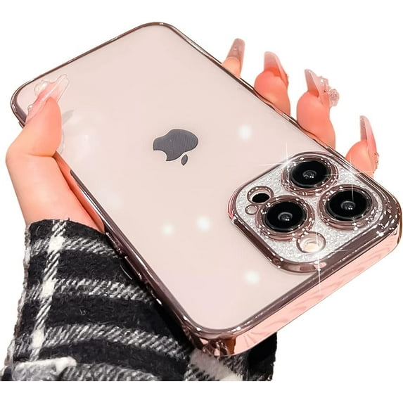 Clear Case for iPhone 14 Pro Max Case Glitter,Luxury Cute Sparkle Rhinestone Case with Bling Design for Women Girly,Rose Gold,6.7 Inch