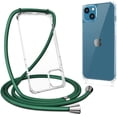 thumbnail image 1 of Clear Case for iPhone 14 with Adjustable Neck Lanyard Strap,Soft Slim TPU Shockproof Protective Cover for iPhone 14 6.1 inch-Dark Green, 1 of 12