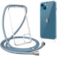 thumbnail image 1 of Clear Case for iPhone 14 with Adjustable Neck Lanyard Strap,Soft Slim TPU Shockproof Protective Cover for iPhone 14 6.1 inch-Grey Blue, 1 of 10