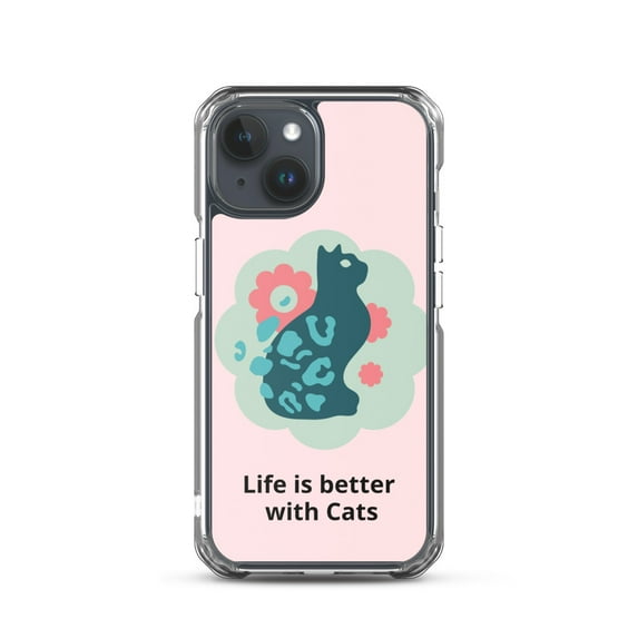 Clear Case for iPhone® Life Is Better With Cats Pink Cute Phone Cover Gift (iPhone 15)