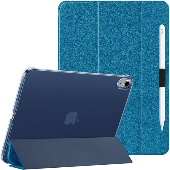 Clear Case for iPad A16 11th Generation 11 Inch (2025),iPad 10th Generation 10.9" (2022),Stand Cover with Hard Translucent Back, Support Touch ID, Auto Wake/Sleep&Stylus Holder-(Glitter Blue)
