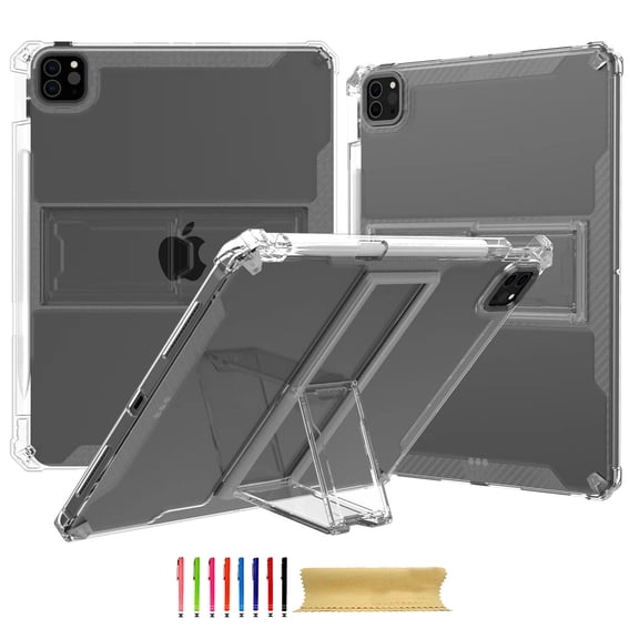 Clear Case for iPad Pro 12.9" 2022/2018/2020/2021, Built in Adjustable Kickstand & Pencil Holder, TPU Inner Bumper with Reforced Corners, Slim Lightweight Shockproof, Clear