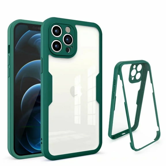 Clear Case for iPhone 11 Pro (5.8 Inch), Acrylic Clear Back Cover with Built-in Screen Portector, Cute Silicone Case, Shockproof Dust/Dirt Proof Phone Cases, Slim Fit Lightweight Case (Dark Green)