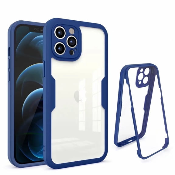 Clear Case for iPhone 12 Pro (6.1 Inch), Acrylic Clear Back Cover, Built-in Screen Portector, Portable Cute Silicone Case, Shockproof Protective Phone Cases, Slim Fit Lightweight Case (Blue)