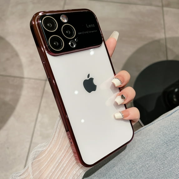 Clear Case for iPhone 12 Pro, Electroplated Bumper High-Transparency Rugged PC Slim Cover, Tempered Glass Lens Protector Dustproof Net Non-Yellowing Case for iPhone 12 Pro,Red