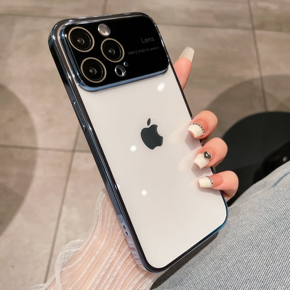 Clear Case for iPhone 12 Pro, Electroplated Bumper High-Transparency Rugged PC Slim Cover, Tempered Glass Lens Protector Dustproof Net Non-Yellowing Case for iPhone 12 Pro,Blue