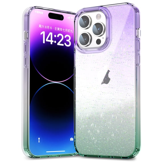 Clear Case for iPhone 12 Pro Max, Gradient Translucent Sparkle Shining Slim Lightweight Cover, Rugged PC+TPU Hybrid Non-Yellowing Shockproof Lens Protection Case for iPhone 12 Pro Max,Green