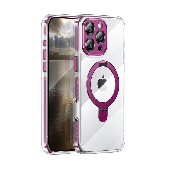 Clear Case for iPhone 13 Pro Max Case with Magnetic Rotatable Ring Stand Camera Lens Protector [Compatible with Mag-Safe], Heavy Duty Military Grade Cover with Ring Kickstand for Women Men, Plum
