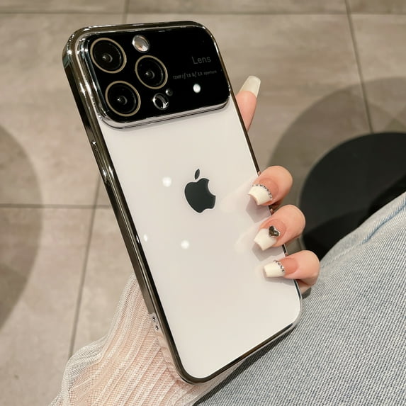 Clear Case for iPhone 13 Pro Max, Electroplated Bumper High-Transparency Rugged PC Slim Cover, Tempered Glass Lens Protector Dustproof Net Non-Yellowing Case for iPhone 13 Pro Max,Silver