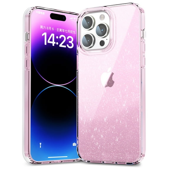 Clear Case for iPhone 13 Pro Max, Gradient Translucent Sparkle Shining Slim Lightweight Cover, Rugged PC+TPU Hybrid Non-Yellowing Shockproof Lens Protection Case for iPhone 13 Pro Max,Pink