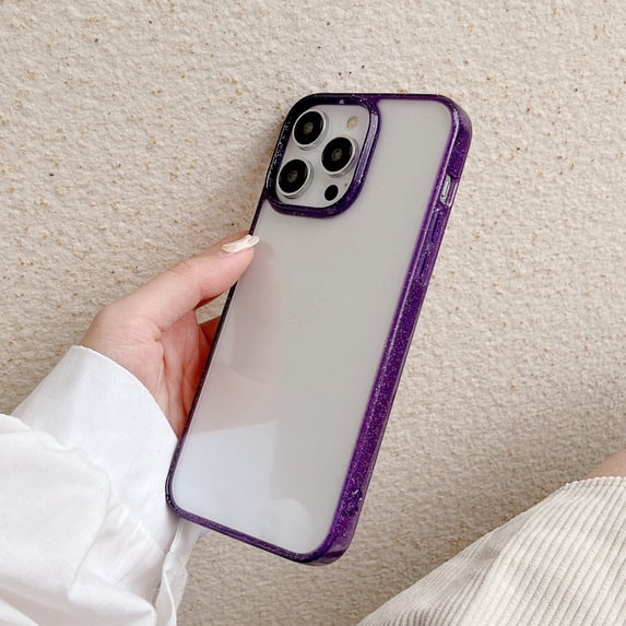 Clear Case for iPhone 14 Pro, Glitter Shining Sparkle Soft TPU Bumper Frame Rugged PC Hybrid Transparent Slim Thin Fit Cover Military Grade Anti-Scratches Shockproof Non-Yellowing Case,Purple