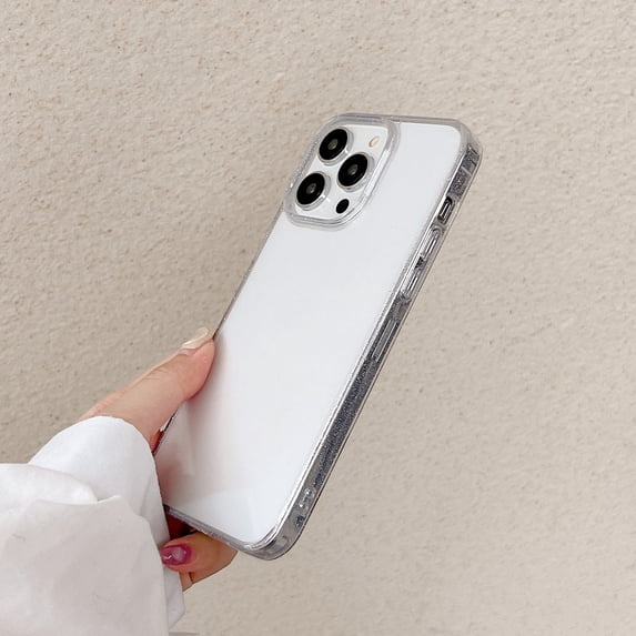 Clear Case for iPhone 14 Pro, Glitter Shining Sparkle Soft TPU Bumper Frame Rugged PC Hybrid Transparent Slim Thin Fit Cover Military Grade Anti-Scratches Shockproof Non-Yellowing Case,White